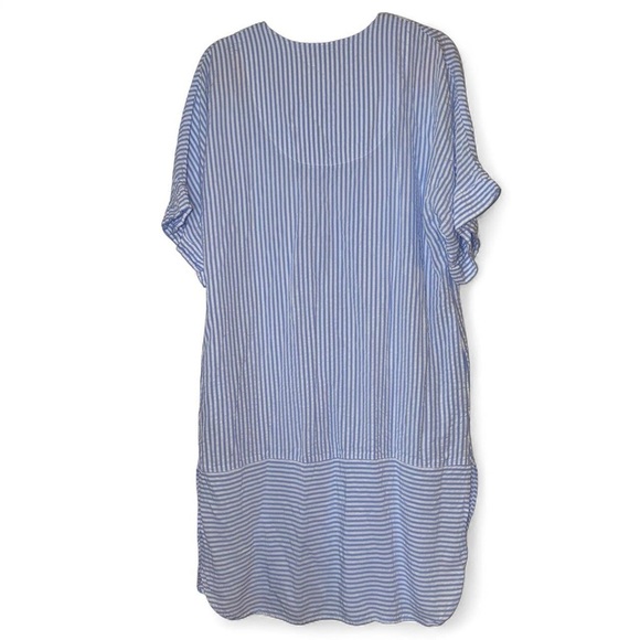 Eileen West Striped Seersucker Caftan Nightgown Blue White Pockets Size Medium - Picture 6 of 11